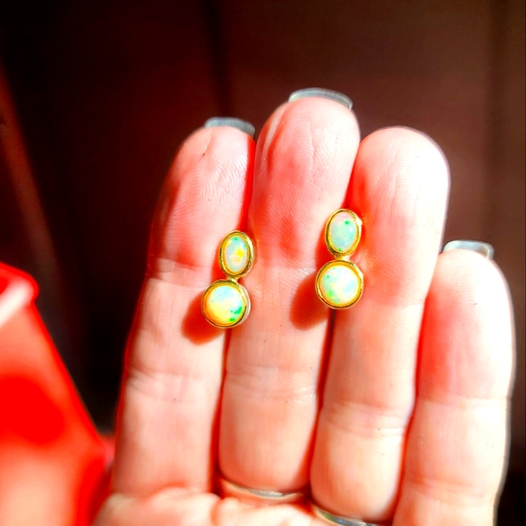 Natural Kharma by Avelon Jewelry - Stunning dual Opal drop Sterling & Gold Earrings